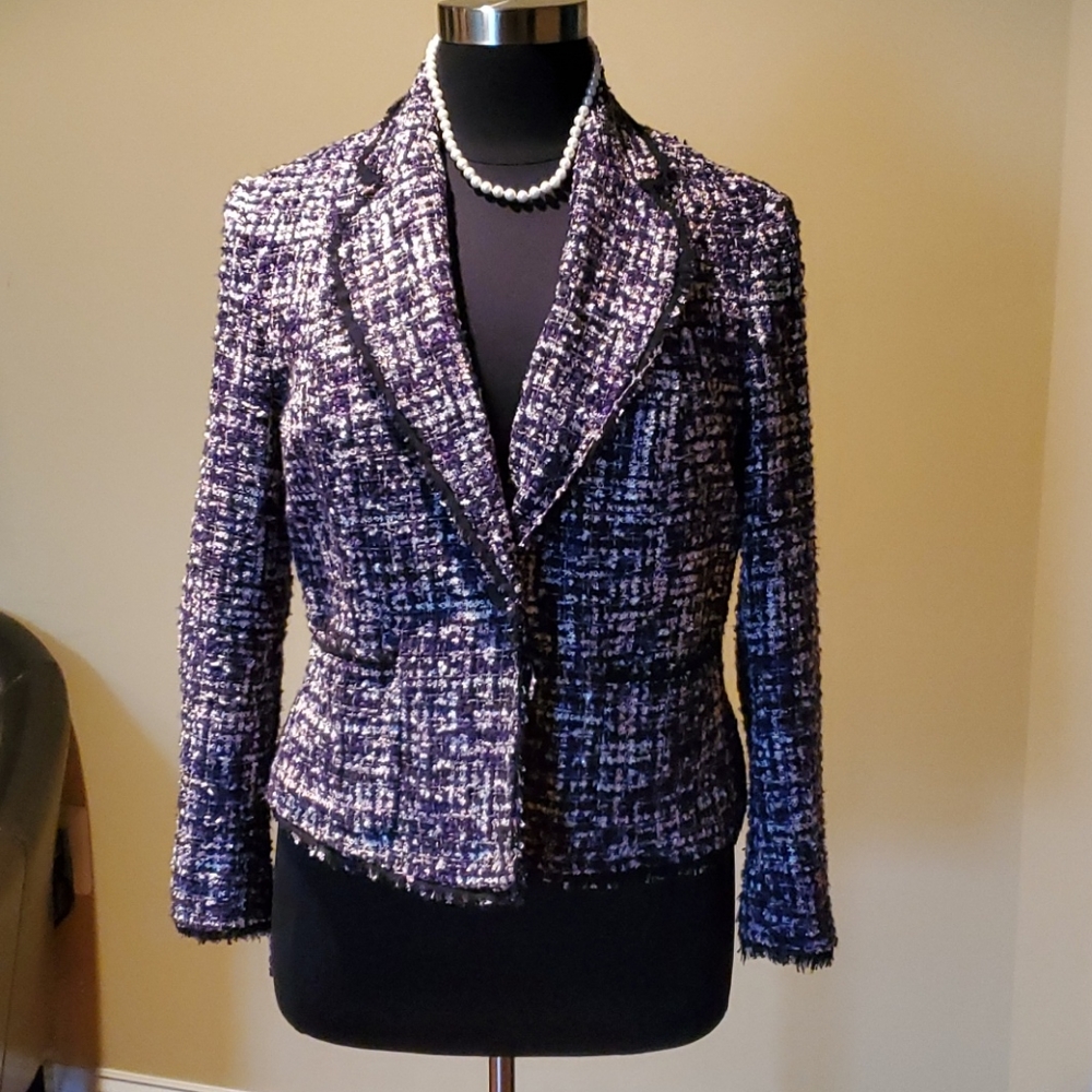 Anne Klein purple tweed jacket